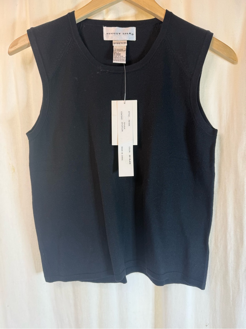 August Silk Sleeveless Crewneck Tank - Black